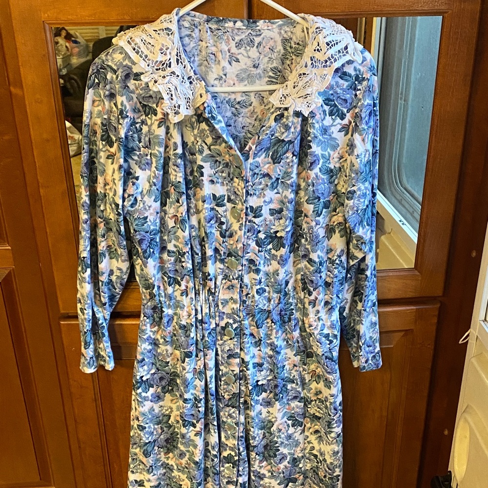 Floral Button-Front Cottage Core Dress with Lace Collar Modest Handmade Fall